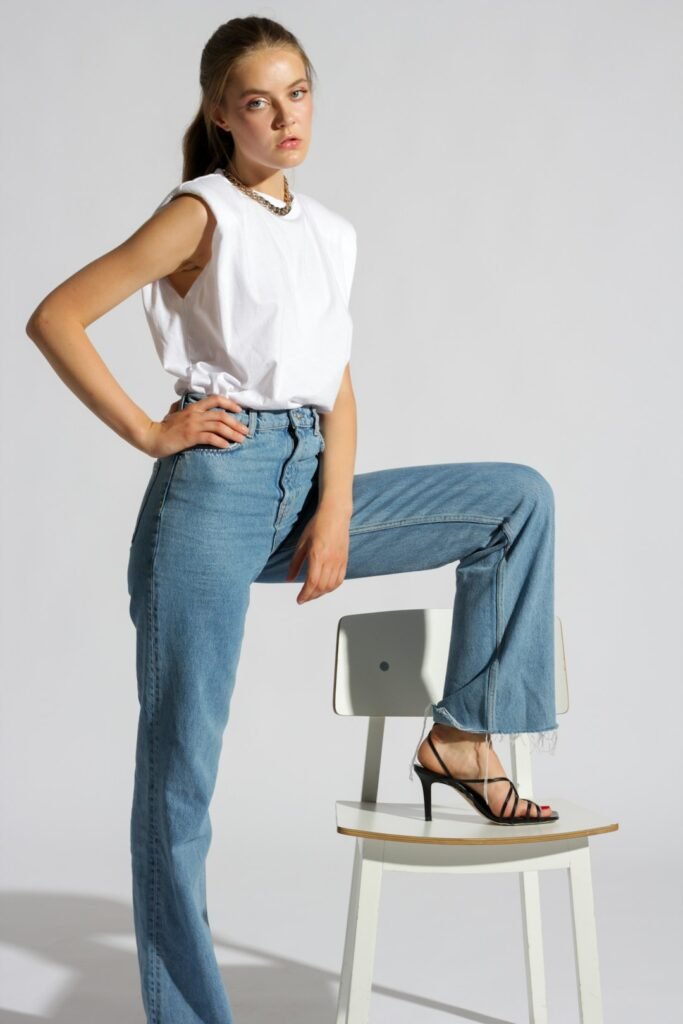 Classic straight leg blue jeans fashion photo