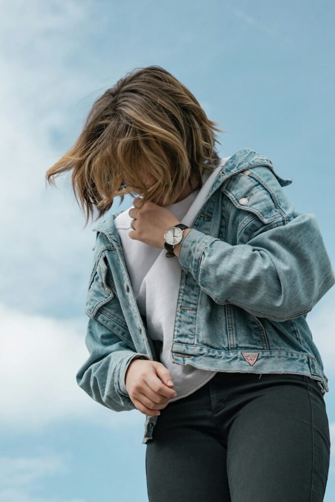 Women cropped denim jacket clearly visible
