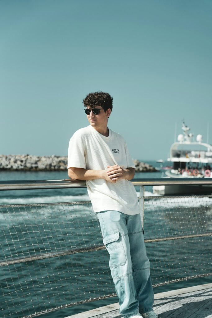 Mens casual layered shirt styling