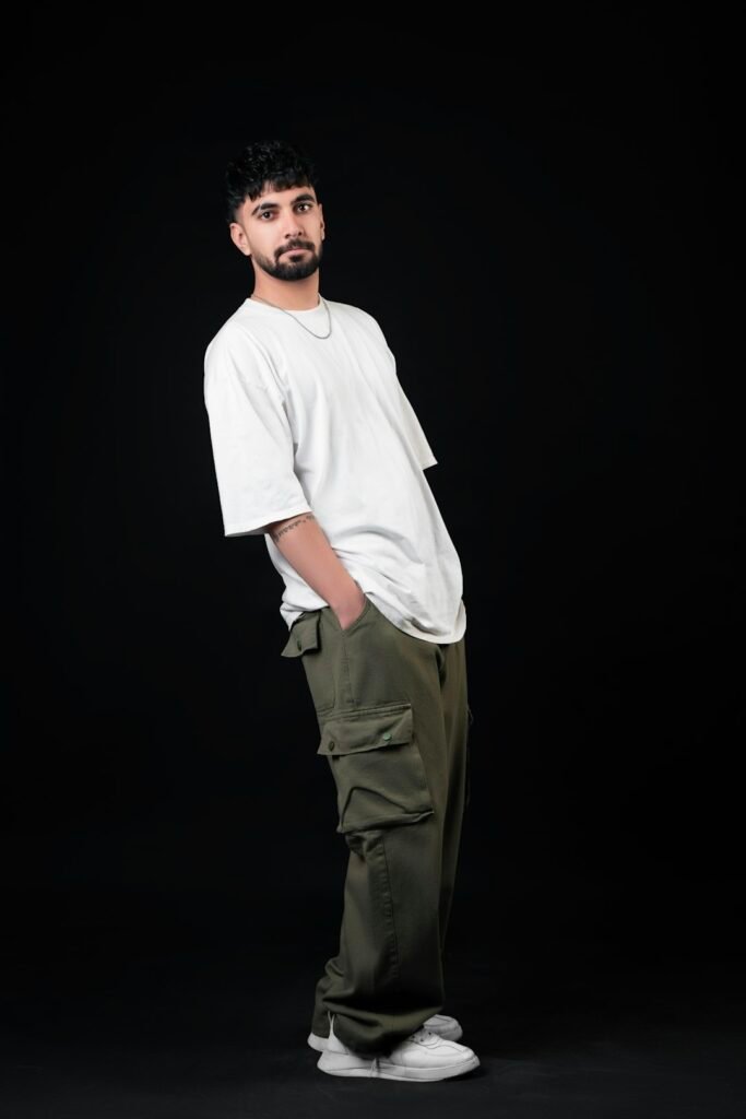 Casual menswear styling with utility trousers