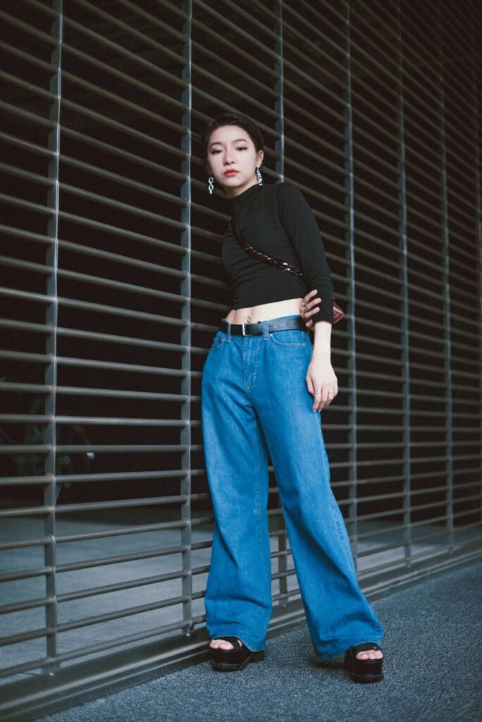 Woman wearing casual blue denim jeans